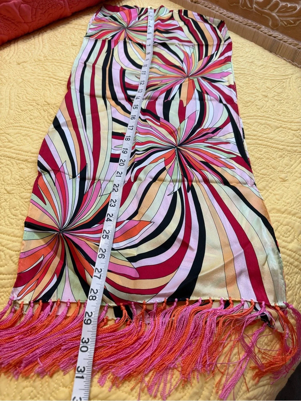 Talbots Multi-Color Swirl Print Fringe Silk Scarf - Pink Accents